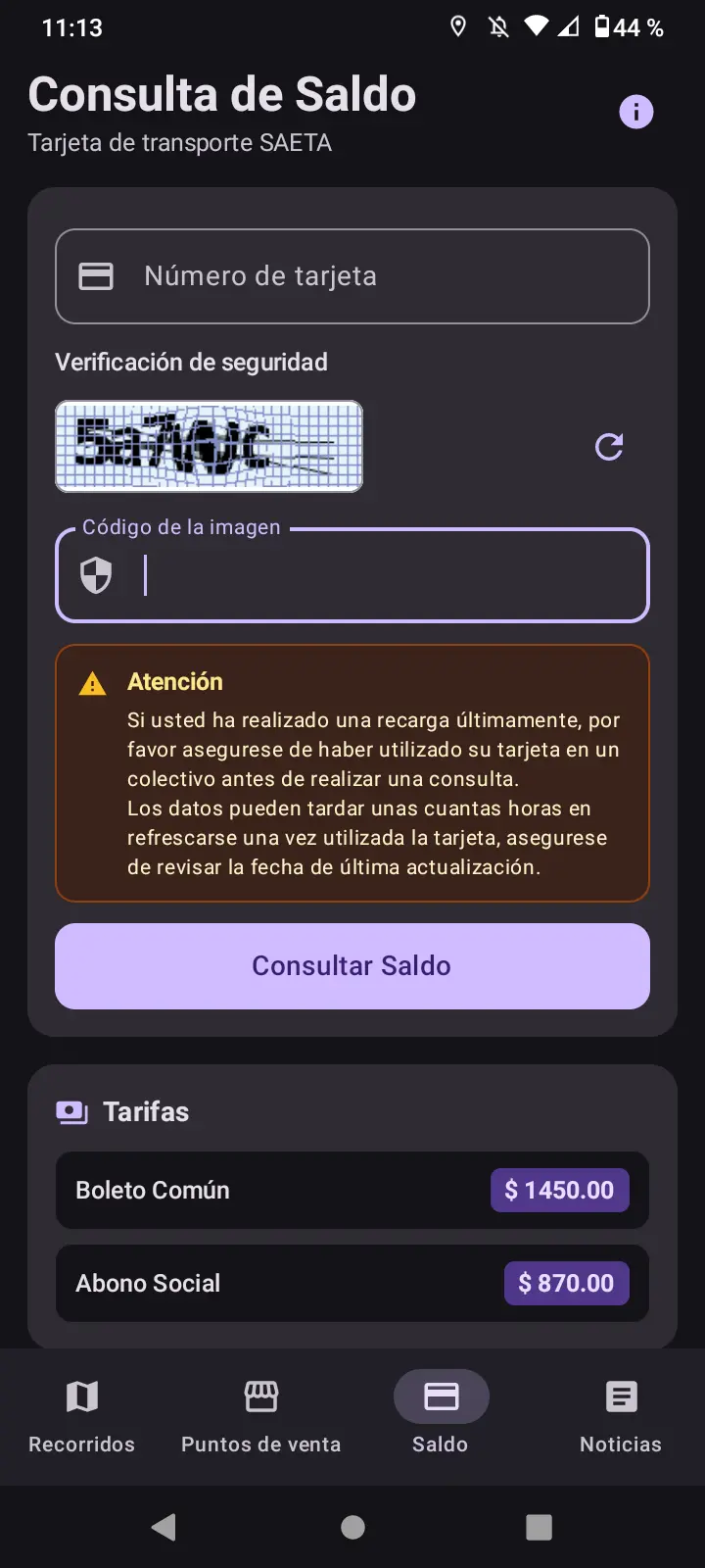 Consulta de saldo de tarjeta